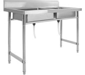 Fregadero de cocina profesional de doble lavabo 120 x 60 cm acero inoxidable 02_0002332