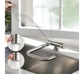 Cecipa max grifo de cocina plegable 2 pulverizadores a elegir, mezclador de fregadero plegable de acero inoxidable frente a la ventana, grifo de frega