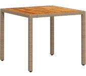 Mesa de jardín，mesa para exteriores，mesa de patio de ratán pe y madera acacia beige 90x90x75 cm cfw86591