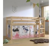 Cama de media altura 90x200 con somier y funda fairy vipack pino madera