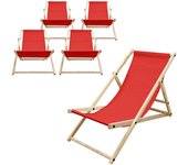 5x sillas de playa plegable de madera tumbona roja de jardín hamaca impermeable