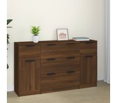 Set de aparador 3 piezas | aparador de comedor | armario de cocina madera contrachapada roble marrón cfw64811