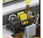 Escurreplatos de pared de acero al carbono, escurridor de cocina con bandeja de goteo, sin taladros, apto para cocina (negro)