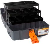 Caja herramientas de plástico con 3 bandejas, arcón especial para bricolaje con divisiones para guardar o almacenar utensilios (20 x 36 x 19,5 cm,