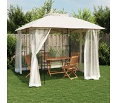 Maison exclusive - cenador doble techo y paredes de malla acero crema 2,94x2,94 m