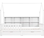 Cama tipo cabina de madera maciza - con estantes y 2 cajones - 90x200cm - blanco