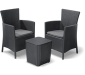 Salón de jardín antracita iowa balcony en resina de ratán mesa + 2 sillones con cojines