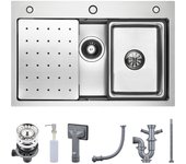 Fregadero de cocina 1 seno 70×45cm + escurridor + lavabo + dispensador de jabón, fregadero de 1 seno fregadero de inox de gran capacidad (plata)