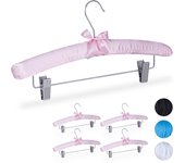 Relaxdays pack 5 perchas forradas raso, vintage, pinzas ajustables, gancho giratorio, 19,5x38x3,5 cm, rosa