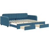 Sofá cama nido con cajones terciopelo azul 90x200 cm