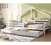 Cama cabina 90x200 cm de madera maciza - con estantes y 2 cajones - blanco