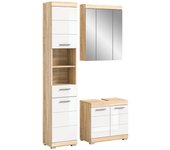 Conjunto de muebles de baño ridley – mueble bajo lavabo, columna y almacenaje con espejo – blanco y roble claro