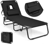Tumbona plegable jardín exterior con almohada extraíble y respaldo ajustable en 5 posiciones para playa piscina carga 160kg 194x63x37cm, negro