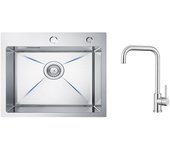 Fregadero de cocina 1 seno 50×45×18,5cm fregadero de acero inoxidable cepillado + mezclador de cocina de acero inoxidable cepillado