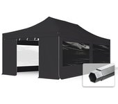 4x8 m carpa plegable, professional aluminio 50mm, 4 laterales con ventanas panorámicas, negro