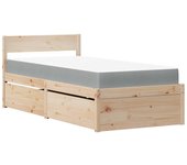 Cama con cajones y colchón madera maciza de pino 90x200 cm
