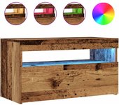Mueble tv led en madera de ingeniería envejecida 75x35x40 cm