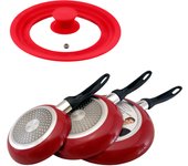 Set de 3 sartenes san ignacio con revestimiento en mármol ø16 cm ø20 cm ø24 cm + tapa universal en color, de vidrio
