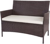 Banco de jardín de polirratán halden, asiento de banco ~ marrón moteado, cojines crema