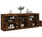 Aparador | aparador de comedor | armario de cocina con luces led roble ahumado 181,5x37x67 cm cfw87519