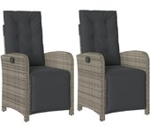 Sillones reclinables jardín con reposapiés 2 uds ratán pe gris