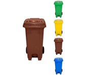 Cubo de basura 120 litros con pedal y ruedas | contenedor de basura robusto con pedal | 120 l (marrón)