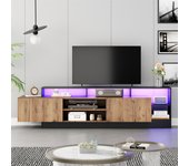 Mueble de tv con 2 puertas y estantes - 190 x 40 x 48,5 cm - led - tablero de partículas - roble y negro