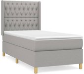 Cama con somier tapizado y colchón de tela gris claro 90x200 cm