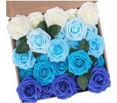 Flores artificiales rosas, 25 piezas de rosas de espuma con hojas y tallo ajustable, flores rosas falsas para ramos de boda