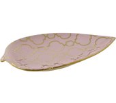 Centro de mesa dkd home decor porcelana rosa dorado oriental hoja de planta (27,5 x 16 x 3 cm)