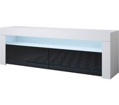 Mueble tv con led | mueble de televisión | mueble de salón | 2 puertas | 140x50x35cm | modelo aker | blanco con negro acabado en brillo