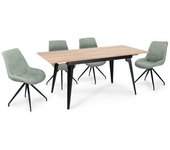 Mesa de comedor extensible moderna – acabado en color roble y patas negro mate | ajustable de 140/180x 80x 75 cm