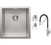Cecipa max fregadero encastrable de acero inoxidable fregadero de cocina 40*44cm 1 seno cepillado + grifo de cocina mezclador flexible, 2 tipos de pul