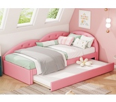 Cama individual 90x200 cm en piel sintética + cama nido 80x190 cm - rosa
