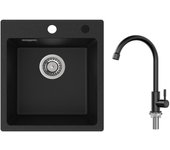 Cecipa max fregadero 40x45cm negro en cuarzo y resina fregadero de 1 seno + grifo de cocina de agua fría,negro