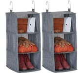 Relaxdays set 2 organizadores colgantes armario, 3 compartimentos, tela, 73x30x30 cm, 2 ganchos, almacenaje burro, gris