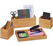 Relaxdays set organizador escritorio 4 piezas, portalápices, bandeja bambú, portacartas, utensilios oficina, natural
