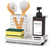 Caja de almacenamiento para fregadero de cocina, soporte para esponja de fregadero de almacenamiento de acero inoxidable, extraíble, blanco
