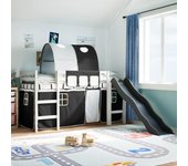 Vidaxl cama alta niños con túnel madera pino blanco negro 80x200 cm