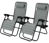 2x tumbona plegable gris silla de playa/piscina con reposacabezas y portavasos