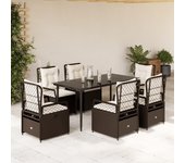 Conjunto de comedor de jardín y cojines 7 piezas ratán marrón