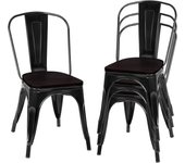 Costway sillas de comedor pack 4, sillas de cocina metal, asiento de madera de olmo, sillas apilables con respaldo desmontable para salón cocina bar,