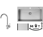 Auralum max fregadero cocina 1 tanque inox cepillado75*45*19cm-fregadero 1 bandeja con escurridor plegable+grifo cocina cromado giratorio a 360°
