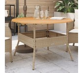 Mesa de jardín y tablero de madera de acacia beige, resina trenzada