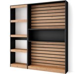 Librería estantería, 170x25x186cm, salón - comedor - oficina, con almacenaje, roble y negro