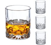 Relaxdays juego 4 vasos whisky, 300 ml, elegantes, para vermut, licor y cócteles, tumblers, accesorios bar, transparente