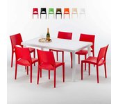 Mesa rectangular blanca 150x90 cm y 6 sillas de colores paris summerlife
