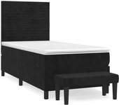 Cama somier tapizada con colchón de terciopelo negro 90x200 cm
