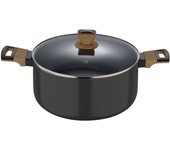 Bergner - casseruola 28x15,5cm in alluminio con maniglie soft touch effetto legno e coperchio in vetro, linea earth black induzione
