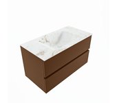 Mondiaz vica dlux 90cm mueble de baño color rust con 2 cajones. con lavabo cloud centro sin orificios color frappe